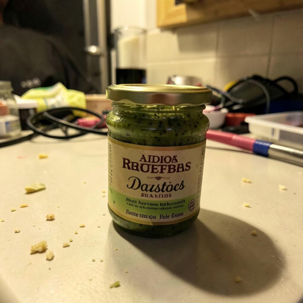 Product photo taken with a phone on a cluttered counter
